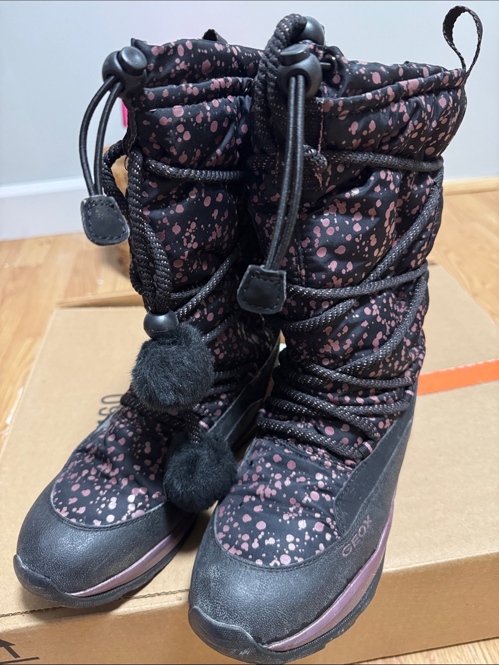Geox Kids Black and Pink Patterned Winter Boots
